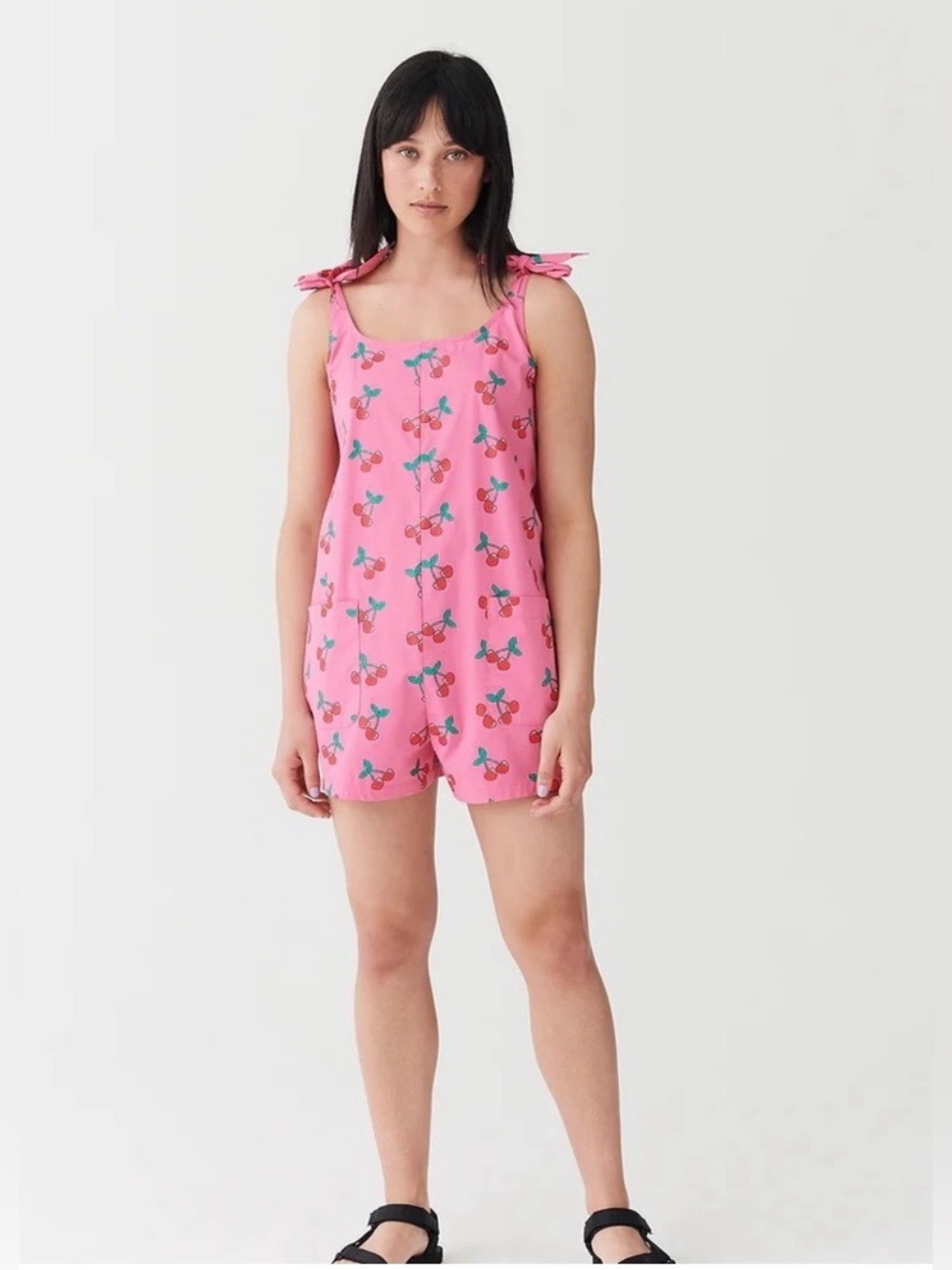 Lazy Oaf Cherry Tie Beach Playsuit Quirky Pink Romper Playsuit Size 6 Cotton